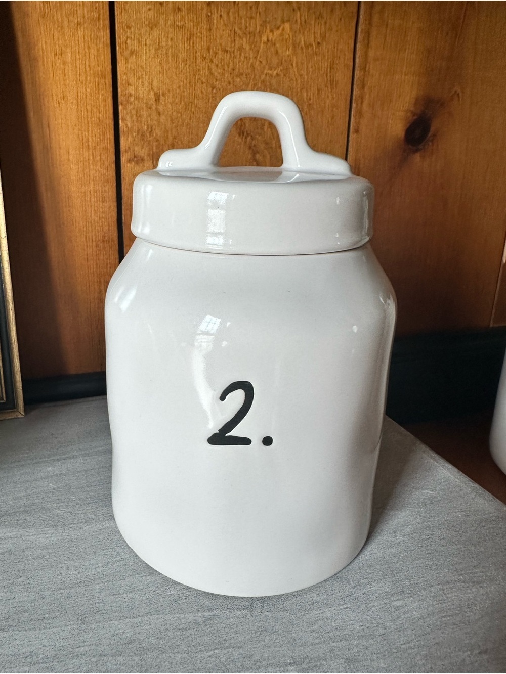 Rae Dunn White Ceramic Numbered Canister (2)